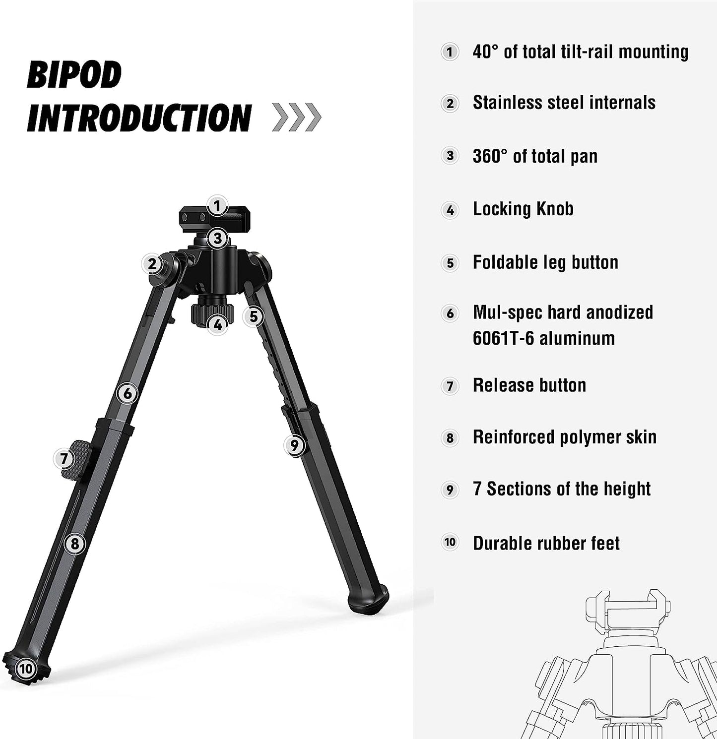 AGOA™ Tactical Bipod With Swivel Mount