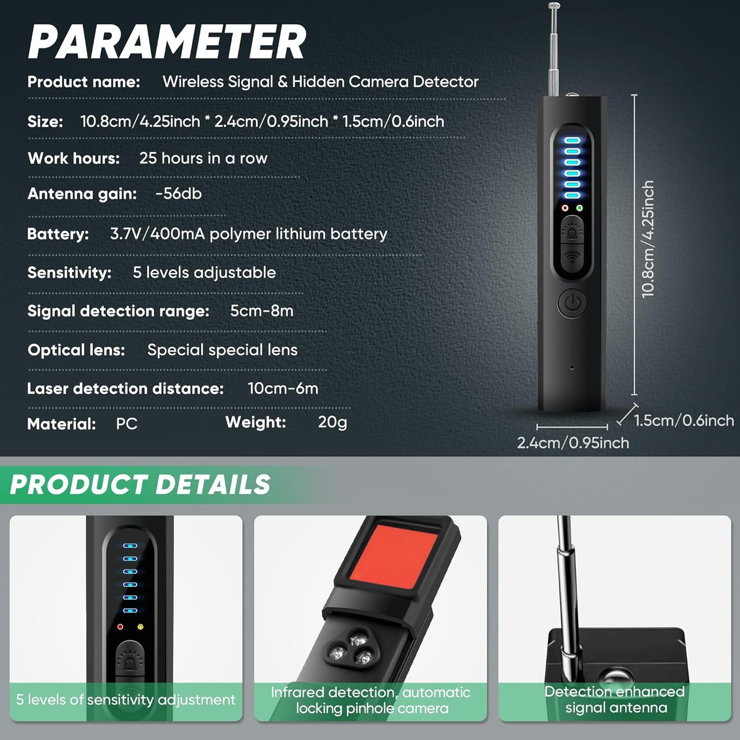 Anti-Spy Hidden Camera and Bug Detector with GPS Tracker Detection